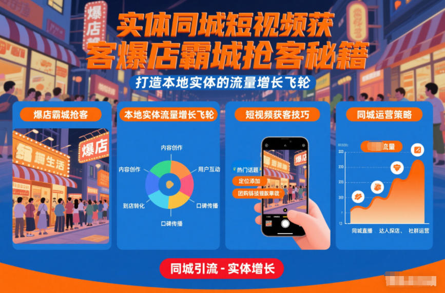 实体同城短视频获客爆店霸城抢客秘籍，打造本地实体的流量增长飞轮-甄选网创