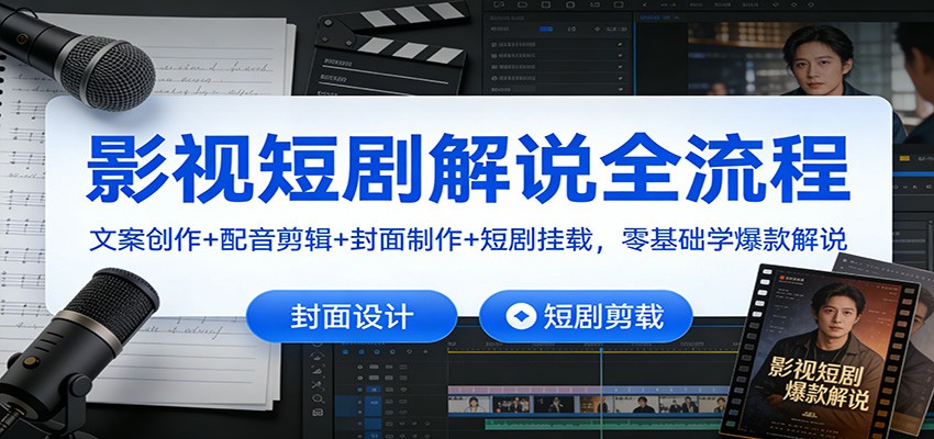 影视短剧解说全流程：文案创作+配音剪辑+封面制作+短剧挂载，零基础学爆款解说-甄选网创