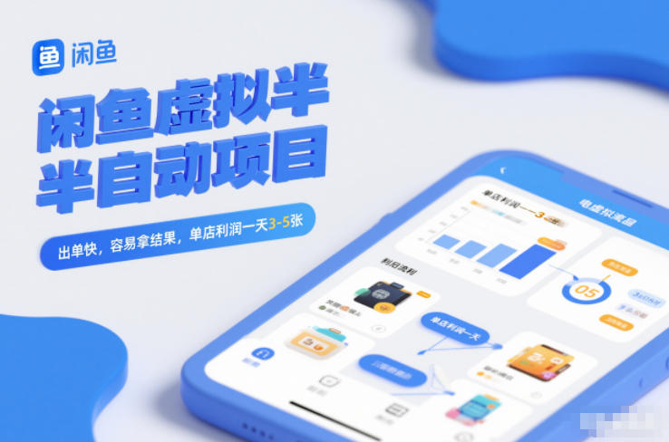 闲鱼虚拟半自动项目，出单快，容易拿结果，单店利润一天3-5张-甄选网创