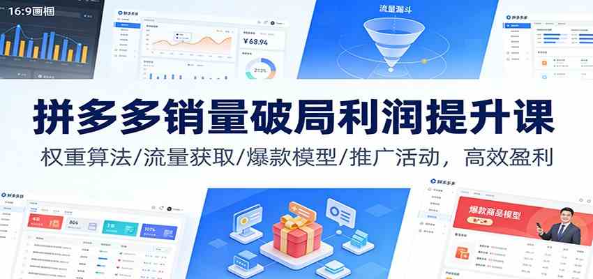 拼多多销量破局利润提升课：权重算法/流量获取/爆款模型/推广活动，高效盈利-甄选网创