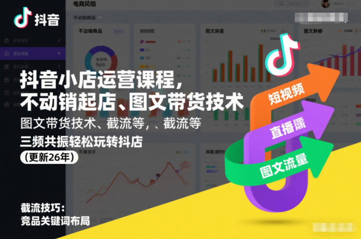 抖音小店运营课程，不动销起店、图文带货技术、截流等，三频共振轻松玩转抖店(更新26年)-甄选网创