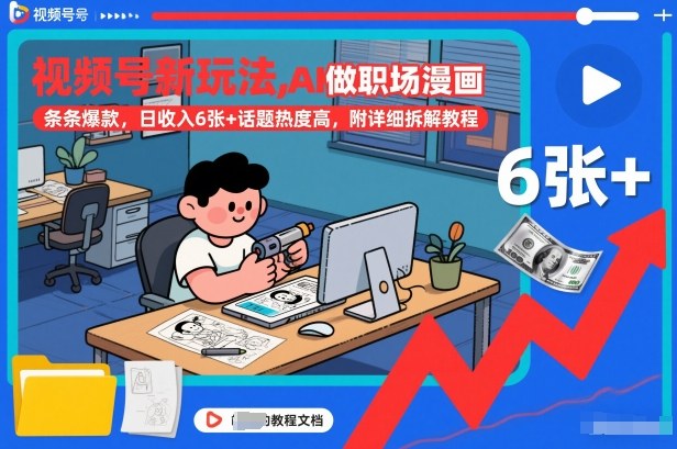 视频号新玩法，AI做职场漫画，条条爆款，日收入6张+话题热度高，附详细拆解教程-甄选网创