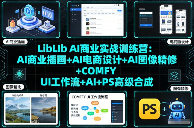 LibLIb AI商业实战训练营：AI商业插画+AI电商设计+AI图像精修+COMFY UI工作流+AI+PS高级合成-甄选网创