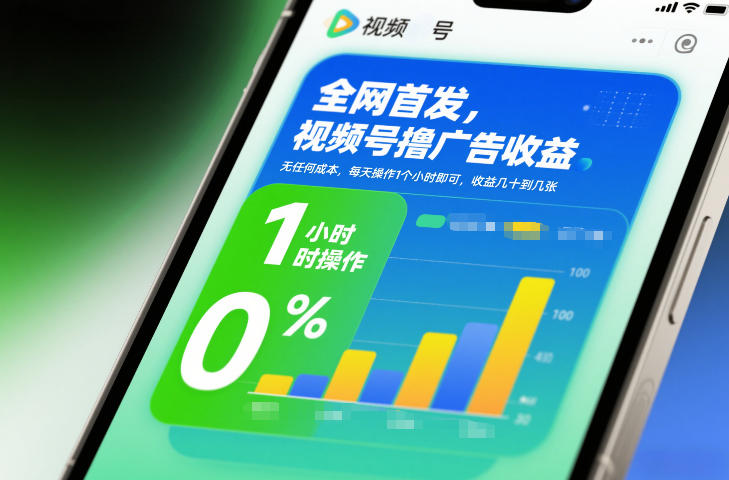 全网首发，视频号撸广告收益，无任何成本，每天操作1个小时即可，收益几十到几张-甄选网创