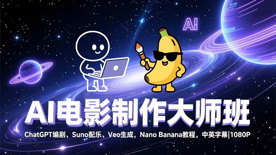 （17011期）AI电影制作大师班：ChatGPT编剧、Suno配乐、Veo生成，Nano Banana教程，中英字幕|1080P-甄选网创