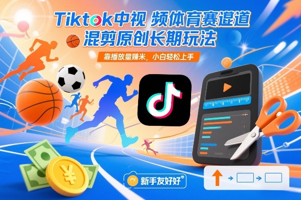 Tiktok中视频体育赛道混剪原创长期玩法，靠播放量賺米，小白轻松上手-甄选网创