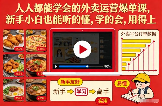 人人都能学会的外卖运营爆单课，新手小白也能听的懂，学的会，用得上-甄选网创