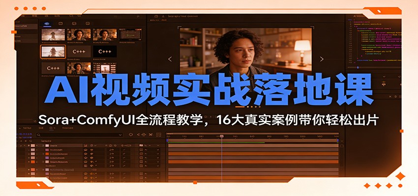 AI视频实战落地课：Sora+ComfyUI全流程教学，16大真实案例带你轻松出片-甄选网创