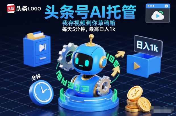 头条号AI托管，我存视频到你草稿箱，每天5分钟，最高日入1k【揭秘】-甄选网创