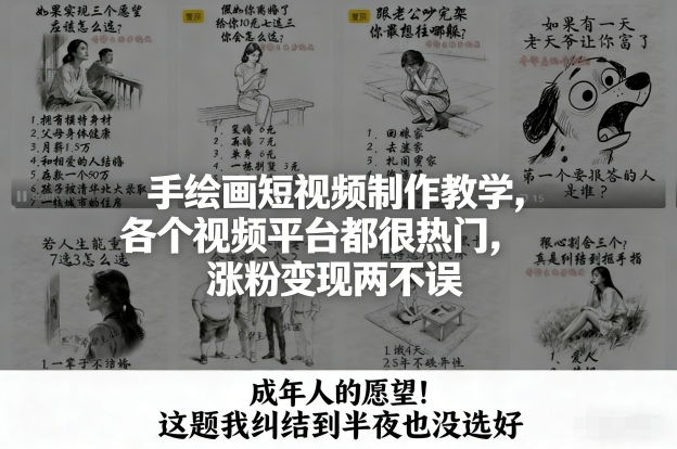 手绘画短视频制作教学，各个视频平台都很热门，涨粉变现两不误-甄选网创