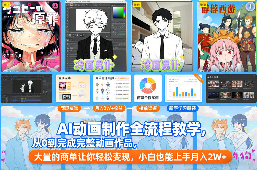 AI动画制作全流程教学，从0到完成完整动画作品，大量的商单让你轻松变现，小白也能上手月入2W+-甄选网创