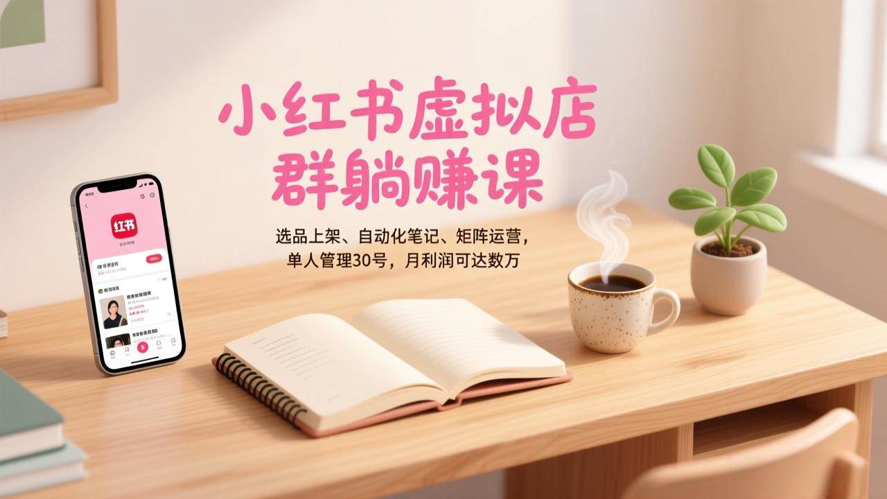 （17072期）小红书虚拟店群躺赚课，选品上架、自动化笔记、矩阵运营，单人管理30号，月利润可达数万-甄选网创