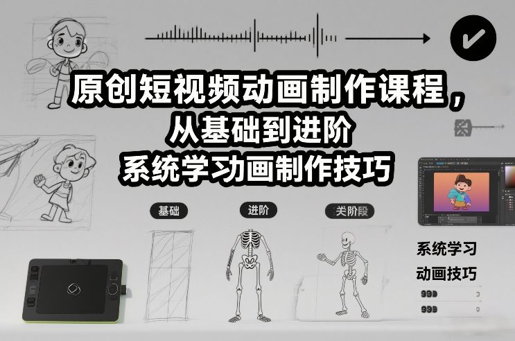 原创短视频动画制作课程，从基础到进阶，系统学习动画制作技巧-甄选网创