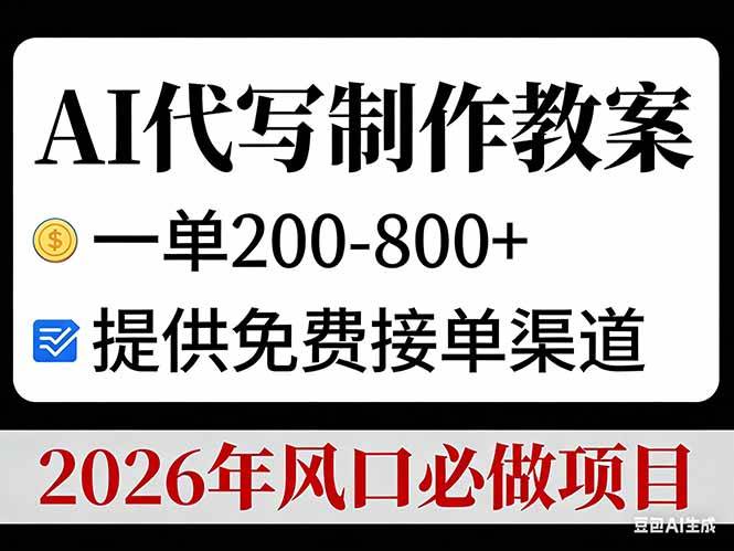 （17096期）AI代写制作教案，一单200-800+，提供免费接单渠道，2026年风口必做项目-甄选网创