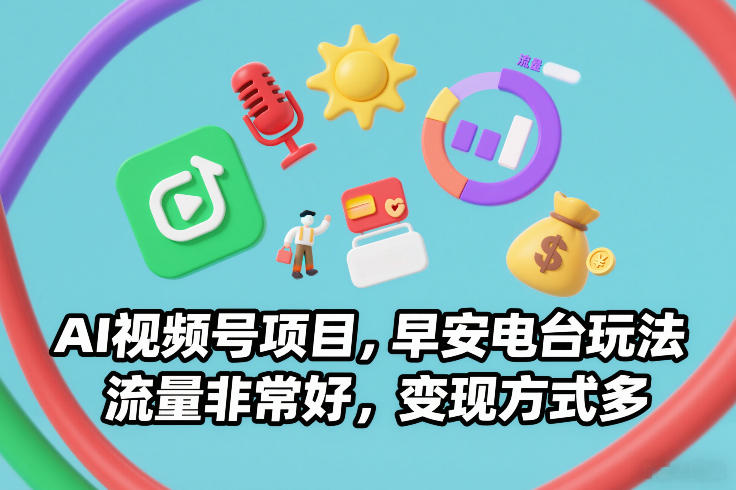 AI视频号项目，早安电台玩法，流量非常好，变现方式多-甄选网创