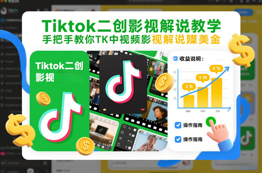 Tiktok二创影视解说教学，手把手教你TK中视频影视解说賺美金（更新26年1月）-甄选网创