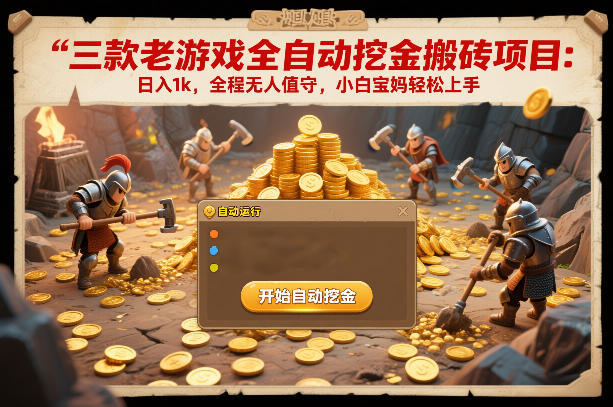 三款老游戏全自动挖金搬砖项目：日入1k，全程无人值守，小白宝妈轻松上手【揭秘】-甄选网创