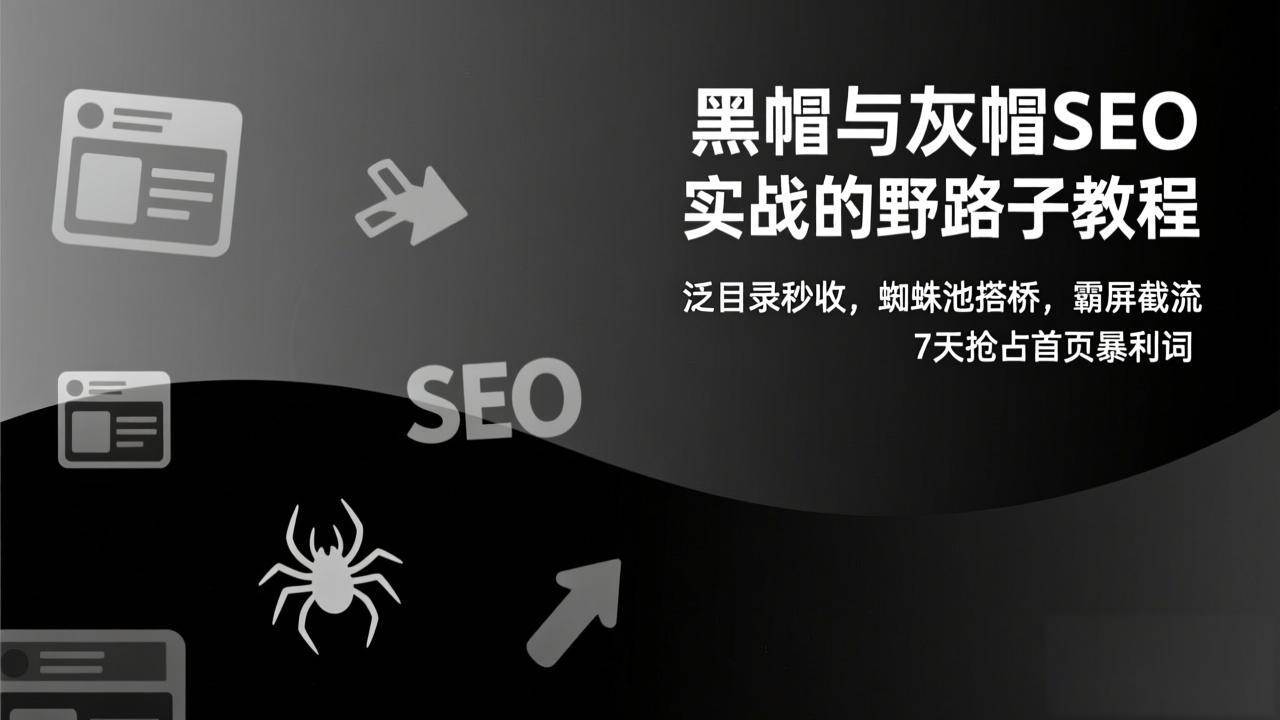 （17125期）黑帽与灰帽SEO实战的野路子教程：泛目录秒收，蜘蛛池搭桥，霸屏截流，7天抢占首页暴利词-甄选网创