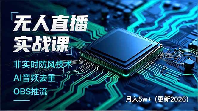 （17113期）无人直播实战课，非实时防风技术、AI音频去重、OBS推流，建立技术壁垒，月入5w+（更新2026）-甄选网创