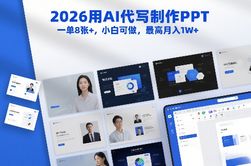 2026用AI代写制作PPT，一单8张+，小白可做，最高月入1W+-甄选网创