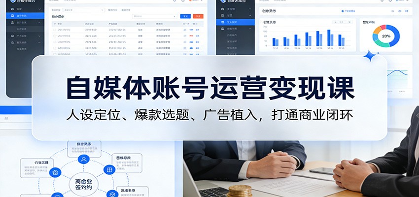 自媒体账号运营变现课：人设定位、爆款选题、广告植入，打通商业闭环-甄选网创