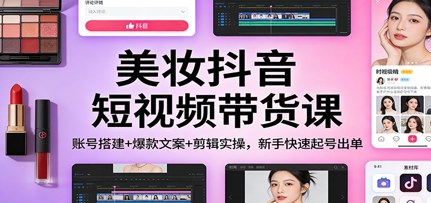 美妆抖音短视频带货课：账号搭建+爆款文案+剪辑实操，新手快速起号出单-甄选网创