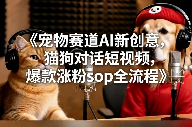 宠物赛道AI新创意，猫狗对话短视频，爆款涨粉sop全流程-甄选网创