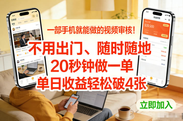 一部手机就能做的视频审核！不用出门，随时随地，20秒钟做一单，单日收益轻松破4张【揭秘】-甄选网创