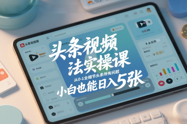 头条视频玩法实操课，从0-1全细节头条所有问题，小白也能日入5张-甄选网创