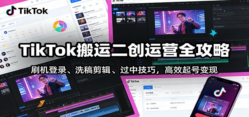 TikTok搬运二创运营全攻略：刷机登录、洗稿剪辑 、过中技巧，高效起号变现-甄选网创