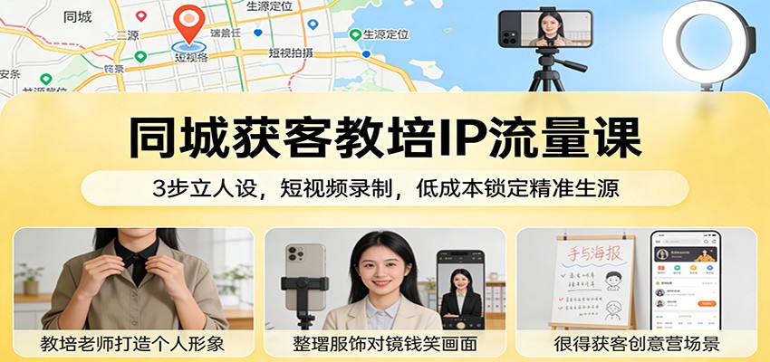同城获客教培IP流量课：3步立人设，短视频录制，低成本锁定精准生源-甄选网创