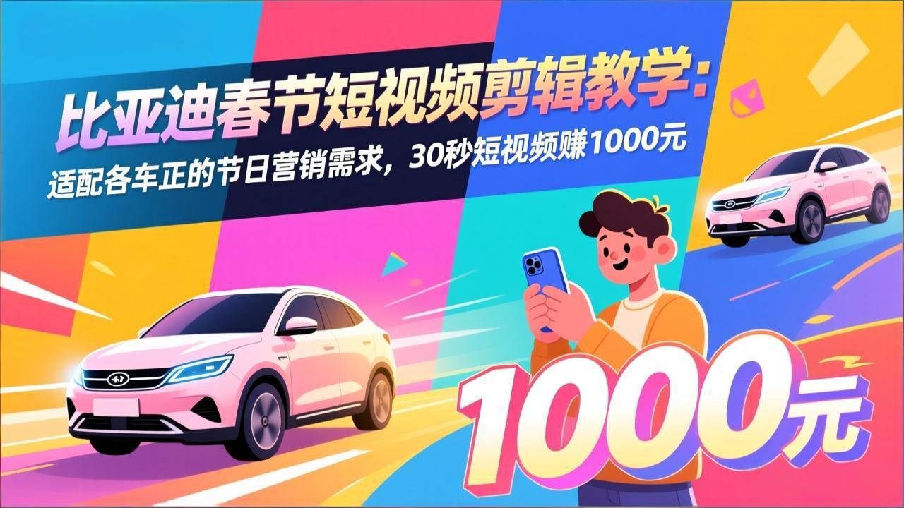 （17320期）比亚迪春节短视频剪辑教学：适配各车企的节日营销需求，30秒短视频赚1000元-甄选网创