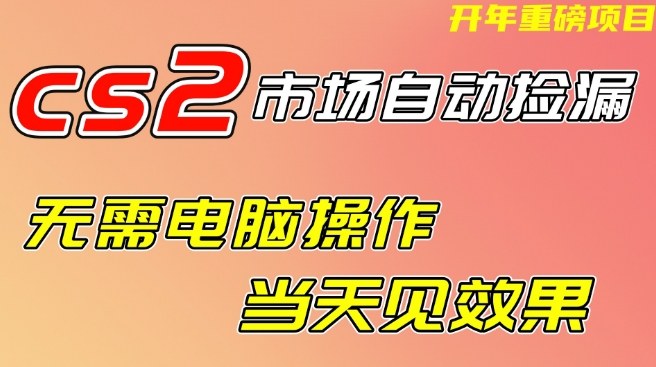 CS2市场自动捡漏项目，无需电脑操作，无需进入游戏，当天见效果，支持任何形式验证【揭秘】-甄选网创