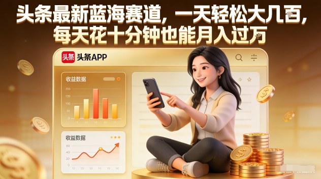 头条最新蓝海赛道，一天轻松大几张，每天花十分钟也能月入过1W【揭秘】-甄选网创