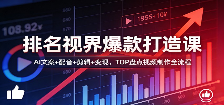 排名视界爆款打造课：AI文案+配音+剪辑+变现，TOP盘点视频制作全流程-甄选网创