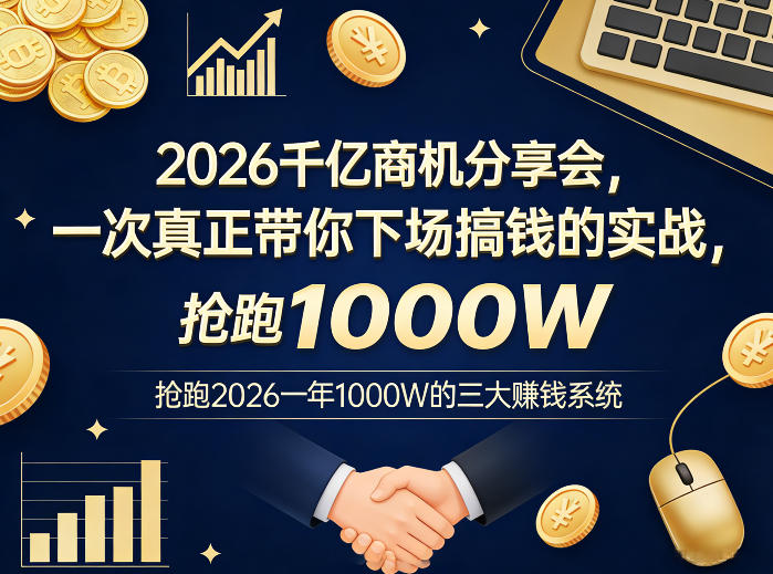 2026千亿商机分享会，一次真正带你下场搞钱的实战，抢跑2026一年1000W的三大賺钱系统-甄选网创