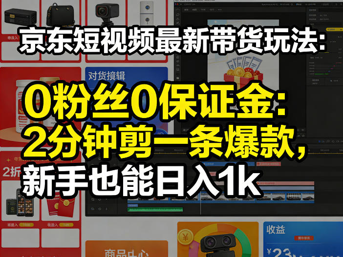 京东短视频最新带货玩法，0粉丝0保证金，2分钟剪一条爆款，新手也能日入1k+【揭秘】-甄选网创