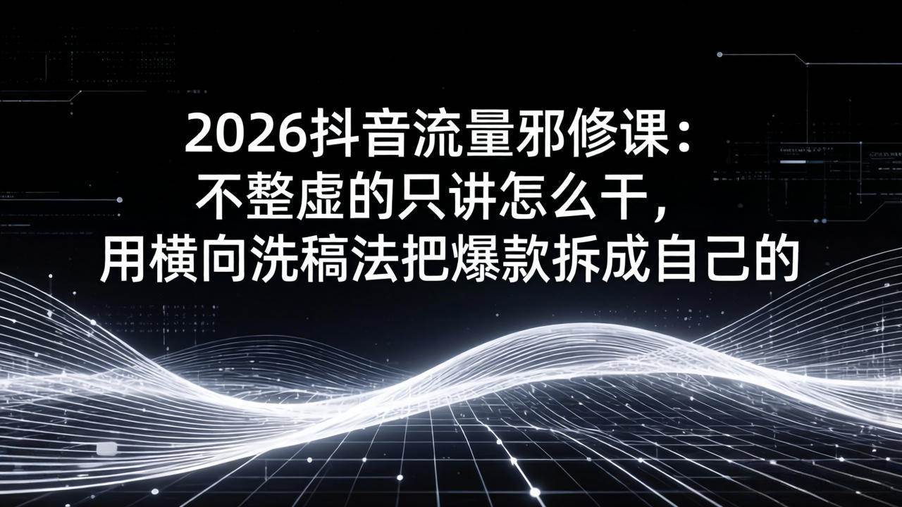 （17725期）2026抖音流量邪修课：不整虚的只讲怎么干，用横向洗稿法把爆款拆成自己的-甄选网创