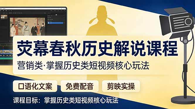 （17686期）荧幕春秋历史(营销类）解说课程：口语化文案+免费配音+剪映实操，掌握历史类短视频核心玩法-甄选网创