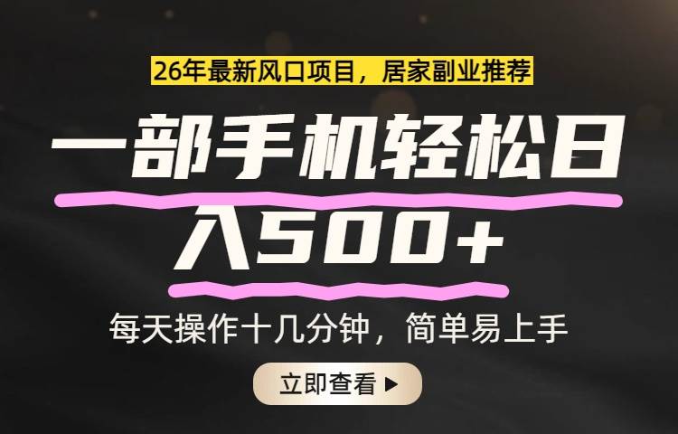 （17680期）26年居家副业首选，一部手机轻松日入500+，长期稳定可做-甄选网创