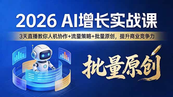 （17662期）2026 AI 增长实战课：3 天直播教你人机协作 + 流量策略 + 批量原创，提升商业竞争力-甄选网创